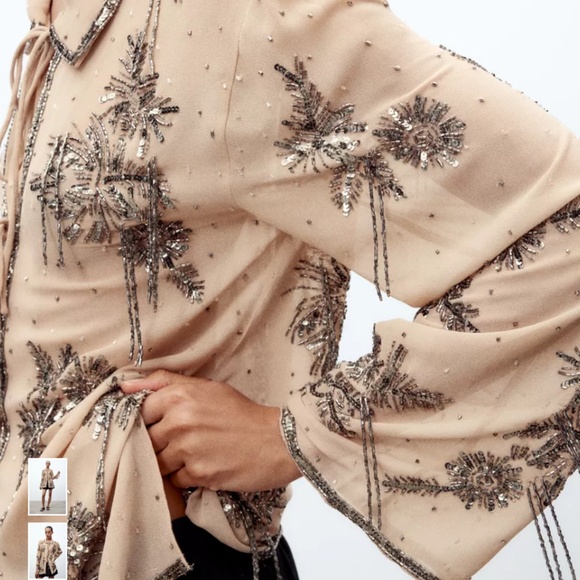 NWT Zara sheer beaded sequin top size M-L - Picture 3 of 5